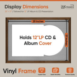 "AK Frames 25X17"" Walnut Classic Vinyl Record Frame With Silver Mount For 12 Inch Lp Cover & Disc - Overlapped Design" - thumbnail 2