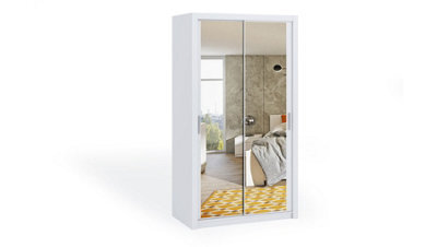 Arte Bono Mirrored Sliding Door Wardrobe In White Matt - Compact Design For Small Spaces - W1200mm X H2150mm X D620mm - image 1