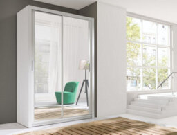 Arte Bono Mirrored Sliding Door Wardrobe In White Matt - Compact Design For Small Spaces - W1200mm X H2150mm X D620mm - thumbnail 3