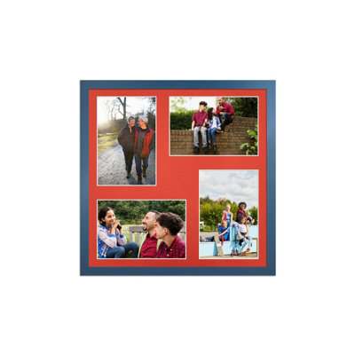AK Frames 12X12 Navy Blue Sleek Multi Photo Frame With Poppy Red Mount - Holds 4 Apertures (4X) 6X4 Photos - image 1