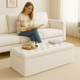 137Cm Chesterfield Ottoman Storage Box- Plush Velvet Shoe Bench - White Chesterfield Upholstered Blanket Box - thumbnail 3