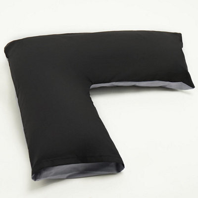 Homes & Linen Orthopaedic V-Shaped Pillow With 2 Tone Reversible Pillowcase Extra Cushioning Support For Head, Neck & Back (2 Tone Black/grey) - image 1