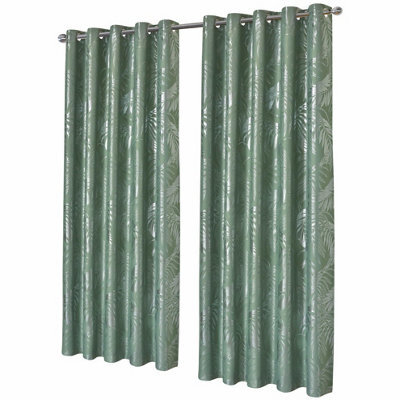 Leaf Sparkle Blackout Curtains In Sage Green, 228Cm X 228Cm