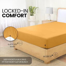 Bedlooms King Fitted Sheet 40Cm Extra Deep - Soft Microfiber Deep Pocket Elasticated Bed Fitted Sheets Ochre, 152X200 Cm - thumbnail 6