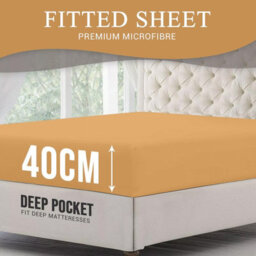 Bedlooms King Fitted Sheet 40Cm Extra Deep - Soft Microfiber Deep Pocket Elasticated Bed Fitted Sheets Ochre, 152X200 Cm - thumbnail 3