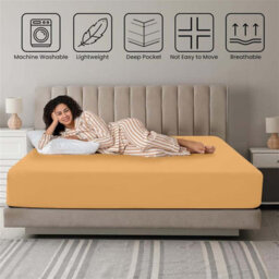 Bedlooms King Fitted Sheet 40Cm Extra Deep - Soft Microfiber Deep Pocket Elasticated Bed Fitted Sheets Ochre, 152X200 Cm - thumbnail 7