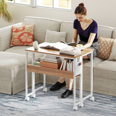 Homcom 80 Cm Foldable Computer Desk On Wheels For Small Spaces Natural - image 1