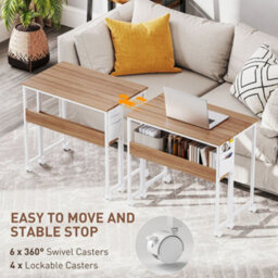 Homcom 80 Cm Foldable Computer Desk On Wheels For Small Spaces Natural - thumbnail 6