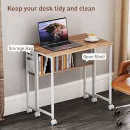 Homcom 80 Cm Foldable Computer Desk On Wheels For Small Spaces Natural - thumbnail 5