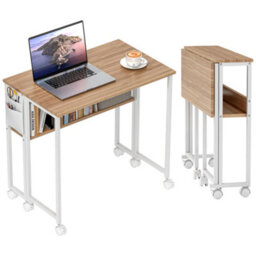 Homcom 80 Cm Foldable Computer Desk On Wheels For Small Spaces Natural - thumbnail 2