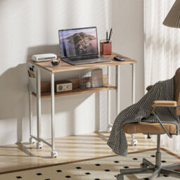 Homcom 80 Cm Foldable Computer Desk On Wheels For Small Spaces Natural - thumbnail 7