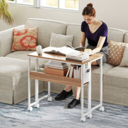 Homcom 80 Cm Foldable Computer Desk On Wheels For Small Spaces Natural