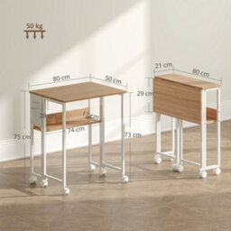 Homcom 80 Cm Foldable Computer Desk On Wheels For Small Spaces Natural - thumbnail 3