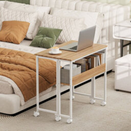 Homcom 80 Cm Foldable Computer Desk On Wheels For Small Spaces Natural - thumbnail 8