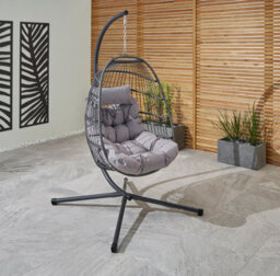 Bradway Hanging Egg Chair With Grey Cushions - thumbnail 1