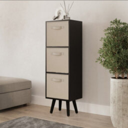 Urbn-Living Urbnliving 80Cm Height 3 Tier Black Wooden Storage Bookcase Scandinavian Style Black Legs With Beige Inserts - thumbnail 2