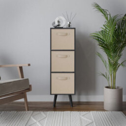 Urbn-Living Urbnliving 80Cm Height 3 Tier Black Wooden Storage Bookcase Scandinavian Style Black Legs With Beige Inserts - thumbnail 3