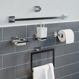 Affine Bathroom Towel Robe Hook Holder Chrome Square Wall Mounted Stylish Modern - thumbnail 3