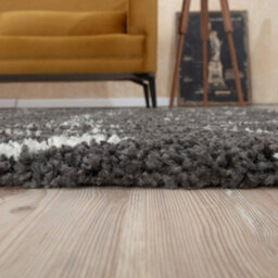 The Rugs Moroccan Shaggy Rugs And Runners Soft Fluffy Tribal Design High Pile Dark Grey And Ivory Living Room Kitchen Hallway 940 - thumbnail 7