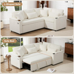 Matteo Beige Chenille L-Shaped Corner Sofa Bed With Pull-Out Sleeper, Integrated Storage, Usb Port & Cup Holders - Ideal For Modern Homes - thumbnail 6