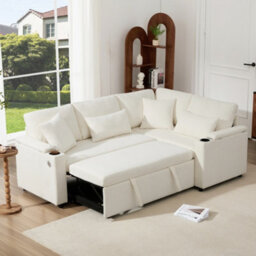 Matteo Beige Chenille L-Shaped Corner Sofa Bed With Pull-Out Sleeper, Integrated Storage, Usb Port & Cup Holders - Ideal For Modern Homes - thumbnail 2