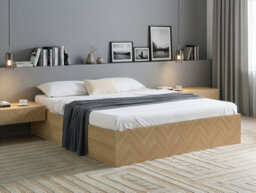 Beliani Ottoman Bed Without Headboard Etel 180 X 200 Cm (Eu Super King) Light Brown - thumbnail 2