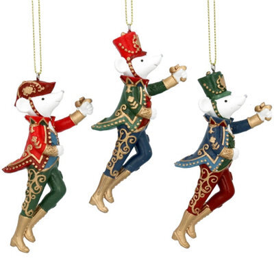 Gisela Graham Christmas Set Of 3 Soldier Mice Resin Christmas Tree Decorations, 10 X 4 Cm Each