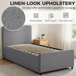 Homcom 90 X 190 Cm Upholstered Single Bed, Pull Out Trundle Bed, Dark Grey - thumbnail 5