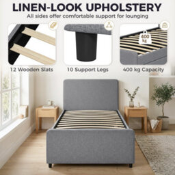 Homcom 90 X 190 Cm Upholstered Single Bed, Pull Out Trundle Bed, Dark Grey - thumbnail 6