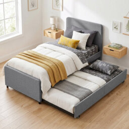 Homcom 90 X 190 Cm Upholstered Single Bed, Pull Out Trundle Bed, Dark Grey - thumbnail 7