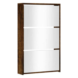 Berkfield Shoe Cabinet With Mirror 3-Layer Smoked Oak 63X17X102.5 Cm - thumbnail 3
