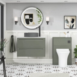 Royal Bathrooms Royal Bathroom Elmore 800mm Matt Green Wall Mounted Bathroom Vanity Unit 2 Drawer Plain White Worktop With Art Round Basin - thumbnail 5