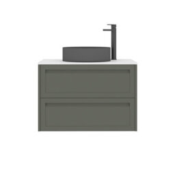 Royal Bathrooms Royal Bathroom Elmore 800mm Matt Green Wall Mounted Bathroom Vanity Unit 2 Drawer Plain White Worktop With Art Round Basin - thumbnail 7