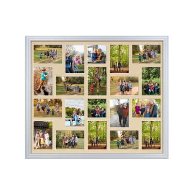 AK Frames 80X70Cm Silver Classic Multi Photo Frame With Ivory Mount - Holds 20 Apertures (18X) 6X4, (2X) 4X4 Photos - image 1