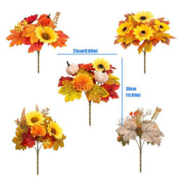 Amorly 5 Pcs Fall Artificial Sunflowers And Mums Cemetery Flowers For Table Centerpieces Vase Floral Arrangement Home Kitchen Decor - thumbnail 5