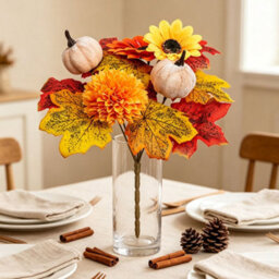 Amorly 5 Pcs Fall Artificial Sunflowers And Mums Cemetery Flowers For Table Centerpieces Vase Floral Arrangement Home Kitchen Decor - thumbnail 4