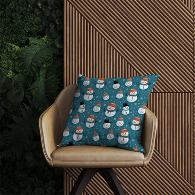 Warren Reed Designer Jolly Christmas Snowmen Outdoor Cushion 60Cm X 60Cm