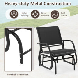 Costway Swing Glider Chair Outdoor Rocking Chair W/ Study Metal Frame-Black - thumbnail 2