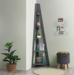 Timber Art Design Riva Scandinavian Retro Corner Ladder Bookcase Shelving Shelf Unit Dark Grey 5 Tier - thumbnail 3
