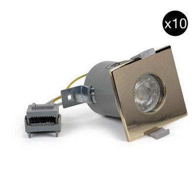 10 Pack - Polished Brass Gu10 Square Fire Rated Downlight - Ip65 - Se Home - image 1