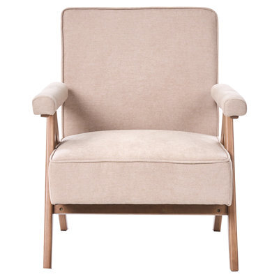 Wyld And Coco Novahaus Retro Armchair Beige Faux Linen Upholstery Rubberwood Frame - Compact Comfort - image 1