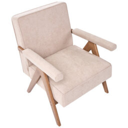 Wyld And Coco Novahaus Retro Armchair Beige Faux Linen Upholstery Rubberwood Frame - Compact Comfort - thumbnail 6