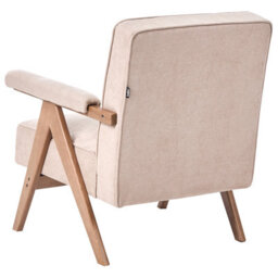 Wyld And Coco Novahaus Retro Armchair Beige Faux Linen Upholstery Rubberwood Frame - Compact Comfort - thumbnail 5