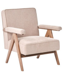 Wyld And Coco Novahaus Retro Armchair Beige Faux Linen Upholstery Rubberwood Frame - Compact Comfort - thumbnail 3