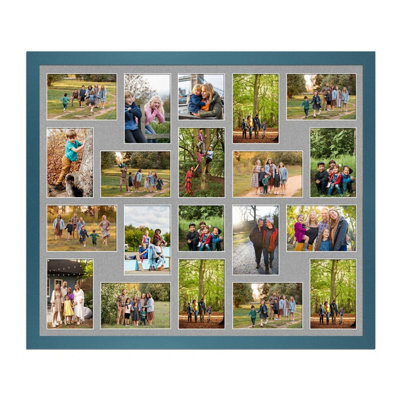 AK Frames 80X70Cm Navy Blue Modern Multi Photo Frame With Silver Mount - Holds 20 Apertures (18X) 6X4, (2X) 4X4 Photos - image 1