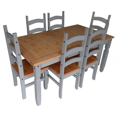 Mercers Furniture Corona Grey Wax Large Extending Dining Table & 6 Chairs Solid Pine With Mexican Styling - image 1