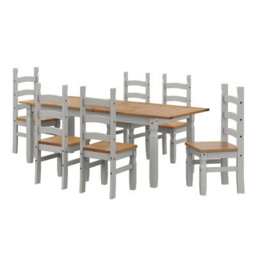 Mercers Furniture Corona Grey Wax Large Extending Dining Table & 6 Chairs Solid Pine With Mexican Styling - thumbnail 2
