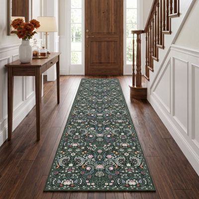 Decoranddecor Hallway Runners, Washable Rugs, Carpet Runner Rug, 60X240Cm, Non-Slip, Pet Friendly, Low Pile, Floral Rug - Cleo - image 1