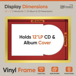 "AK Frames 25X17"" Gold Modern Vinyl Record Frame With Crimson Mount For 12 Inch Lp Cover & Disc - Overlapped Design" - thumbnail 2