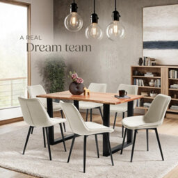 Tectake Set Of 4 Dining Chair Monroe - Padded, Velvet Look, Ergonomic Seat, Black Steel Legs  - Cream - thumbnail 8